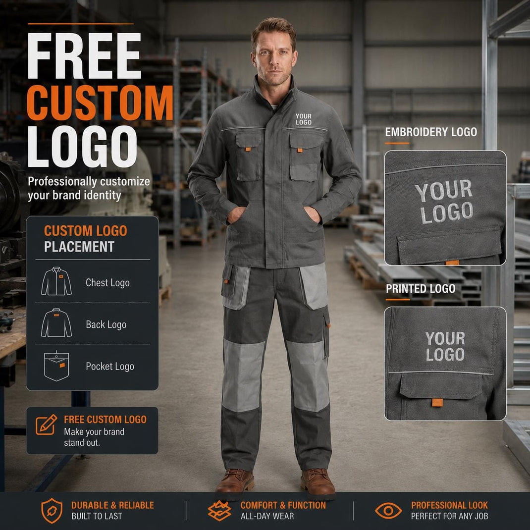 Custom gray jacket and cargo pants workwear set