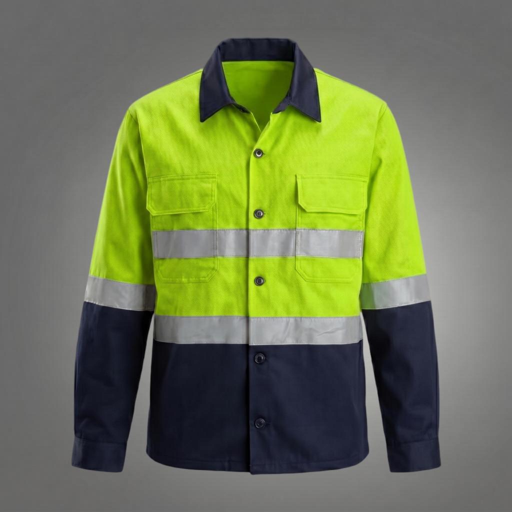 Neon yellow/navy high-visibility shirt front view.