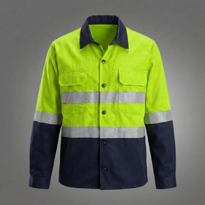 Neon yellow/navy high-visibility shirt front view.