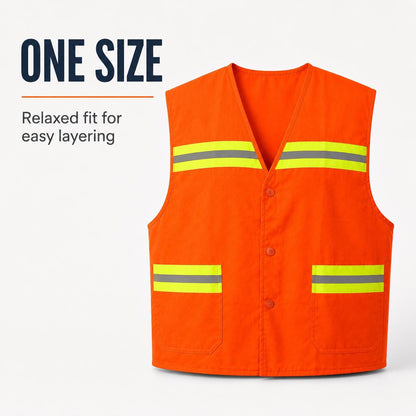 One-size orange reflective vest fit and feature graphic.