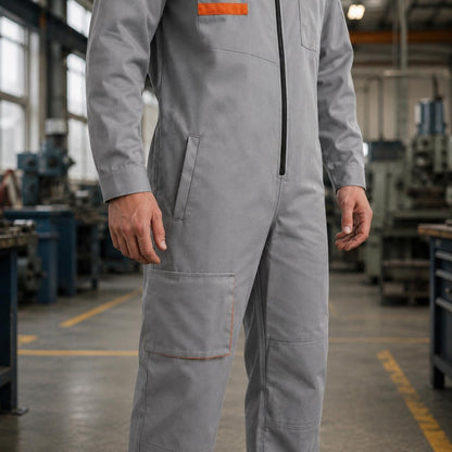 Light gray coverall waist and utility pocket detail